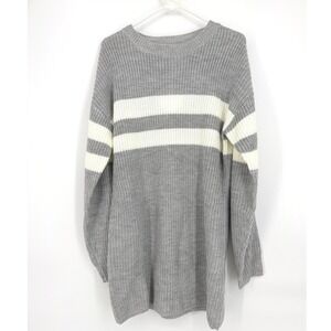 PinkBlush Heather Grey Relaxed Fit Striped Mini Maternity Sweater Dress NWT